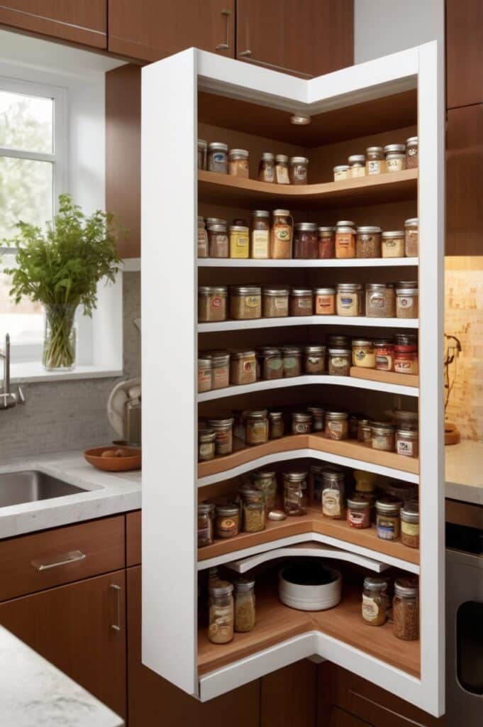 Use Lazy Susans in Corner Cabinets